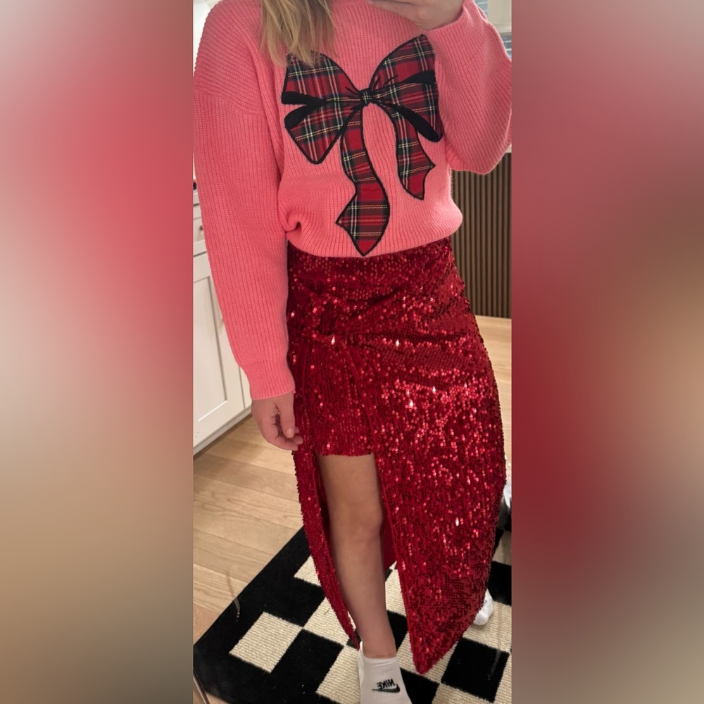 Zara Red Sequin Midi Skirt